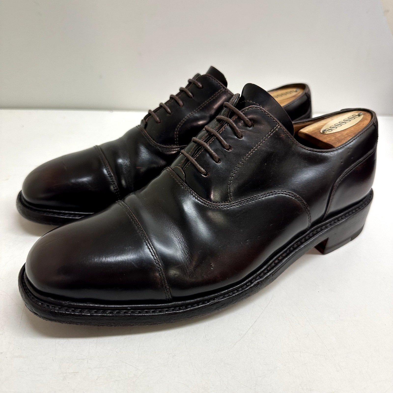 Grenson Cap Toe Oxford 5105 Burnished Dark Brown Leather Made In England Us 8